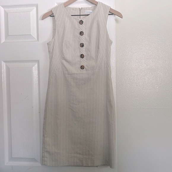 Calvin Klein Beige Striped Button Detail Sheath Dress - Picture 4 of 10